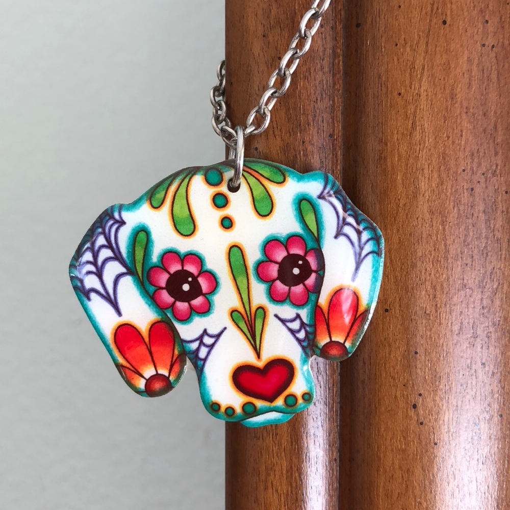 Day of the Dead Beagle Sugar Skull Necklace